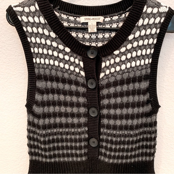 Spring + Mercer Black Gray Sleeveless Chunky Knit Sweater Dress Size Large - Picture 3 of 10